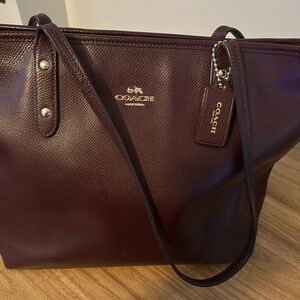 Coach Burgundy Leather Tote Bag